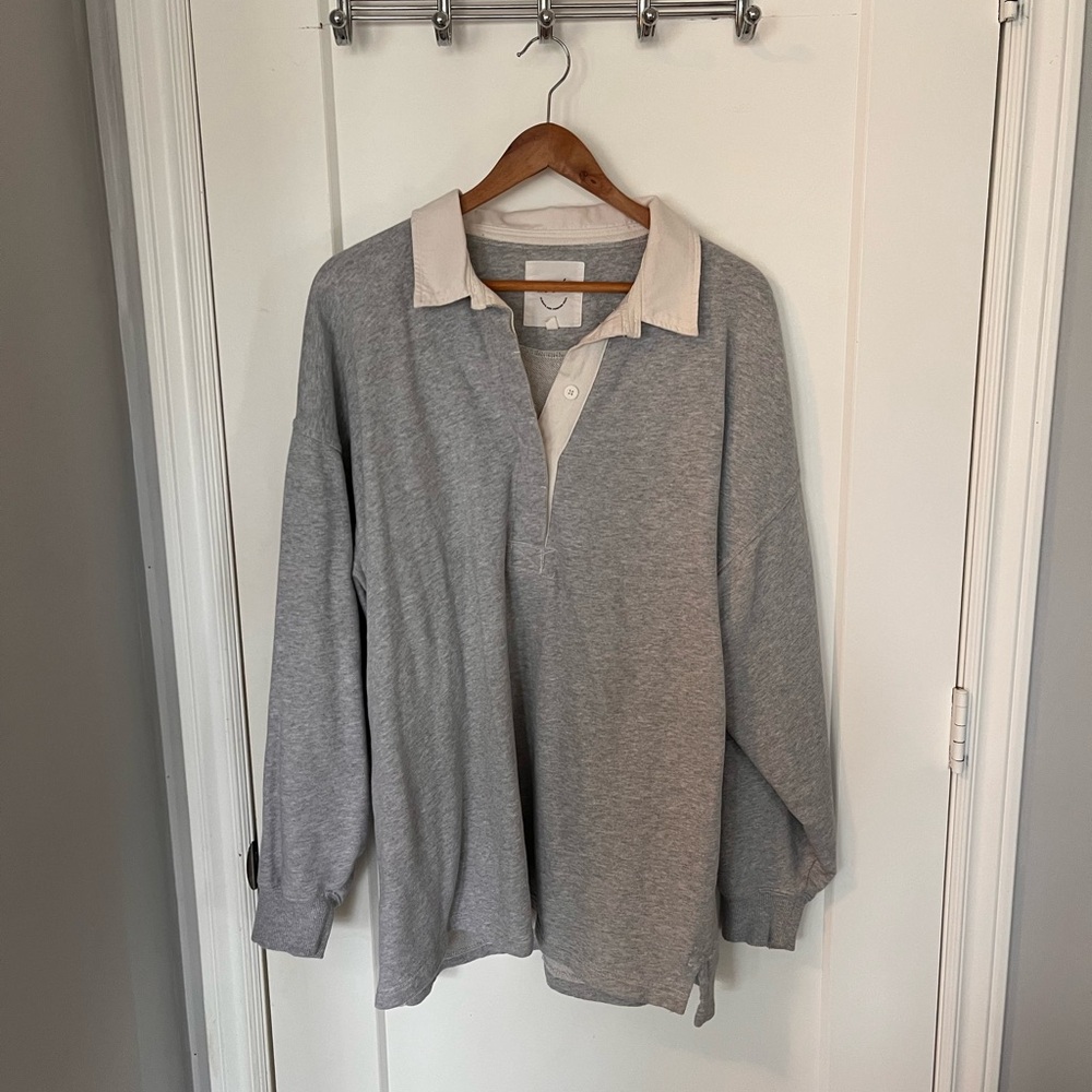 Gray Long Sleeve Polo Shirt